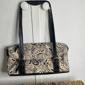 Liz‎ Claiborne Black and Cream Floral Shoulder Bag